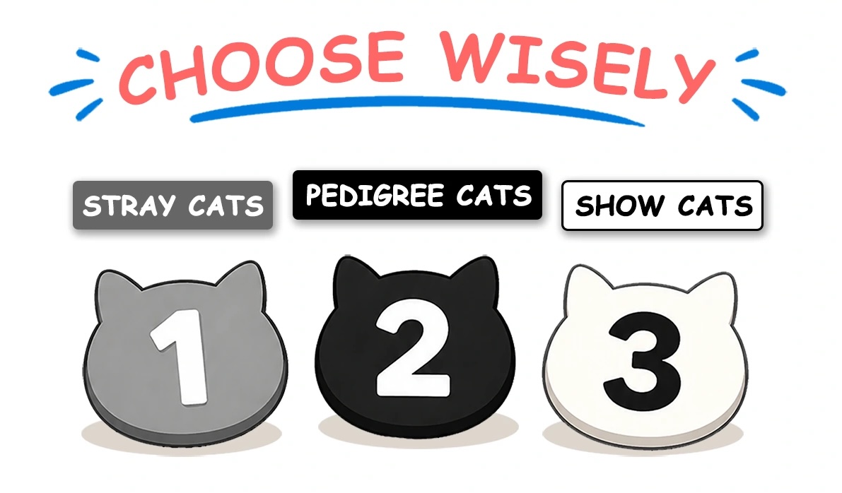 Gattara cat tokens including stray, pedigree and show cats